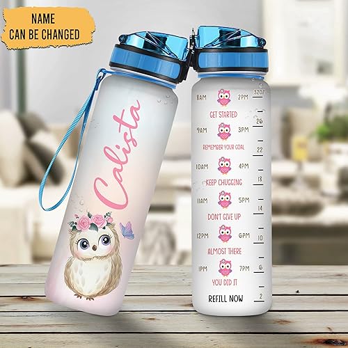 Miniatura 39 de Hyturtle Botella de agua motivacional personalizada para amantes de los búhos, 32 onzas, 1 litro, tipo de búhos, botella de agua con nombre Búho