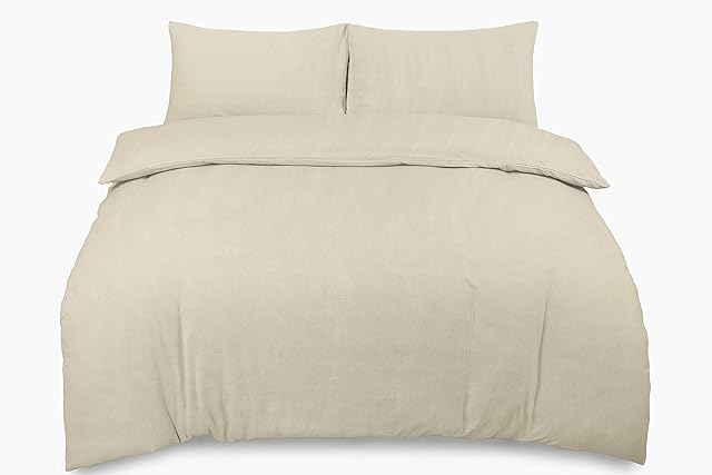 AmigoZone Brushed Mirco Thermal Flannelette Fleece Duvet Cover Set (Super King, Cream)