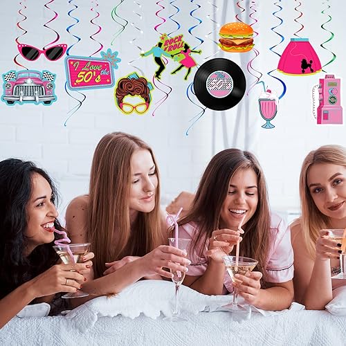 Miniatura 7 de 30 piezas de decoraciones de fiesta de rock and roll de los años 50, Sock Hop de los años 50, suministros de fiesta temática de rock, suministros de