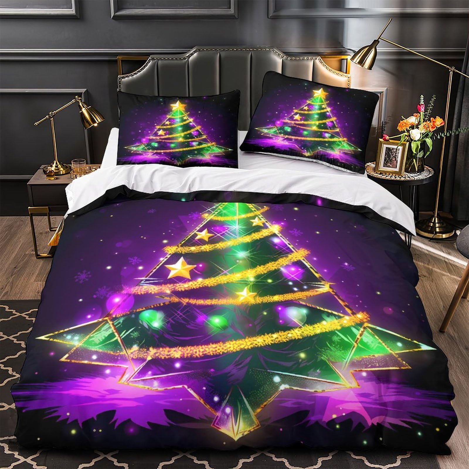 Housse de couette sapin de Noël hypoallergénique et douce avec zip invisible