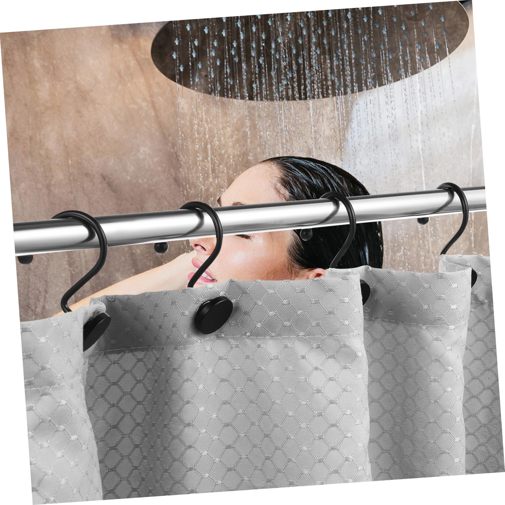 balacoo 12pezzi Ganci per Tende da Doccia in Ferro unità Neri Superficie Liscia per Facile Scorrimento Adatti Maggior Parte delle Aste Standard per Tende da Bagno