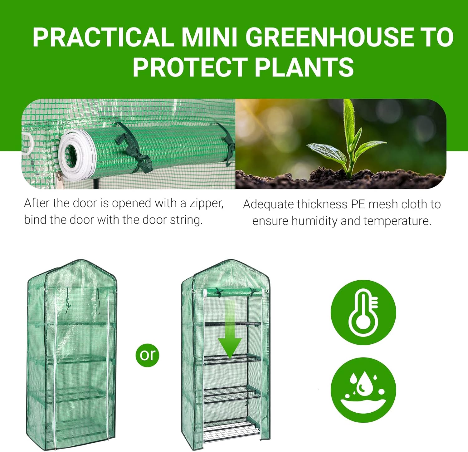 Mini Compact Greenhouse, Small PE Plant Green House with 4 Tier Shelves, Zipper Rolling Door, Portable Outdoor Plant House for Garden Growing Plants, 69 x 49 x 160cm