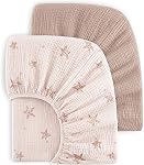 Bearmoss Muslin Feuilles de literie 100% Feuilles de bébé en coton pour lit bébé pour matelas standard & Matelas de lit pour tout-petit 52"x28" doux respirant feuille de berceau neutre pour les garçons filles - 2 Pack (Pink Star)
