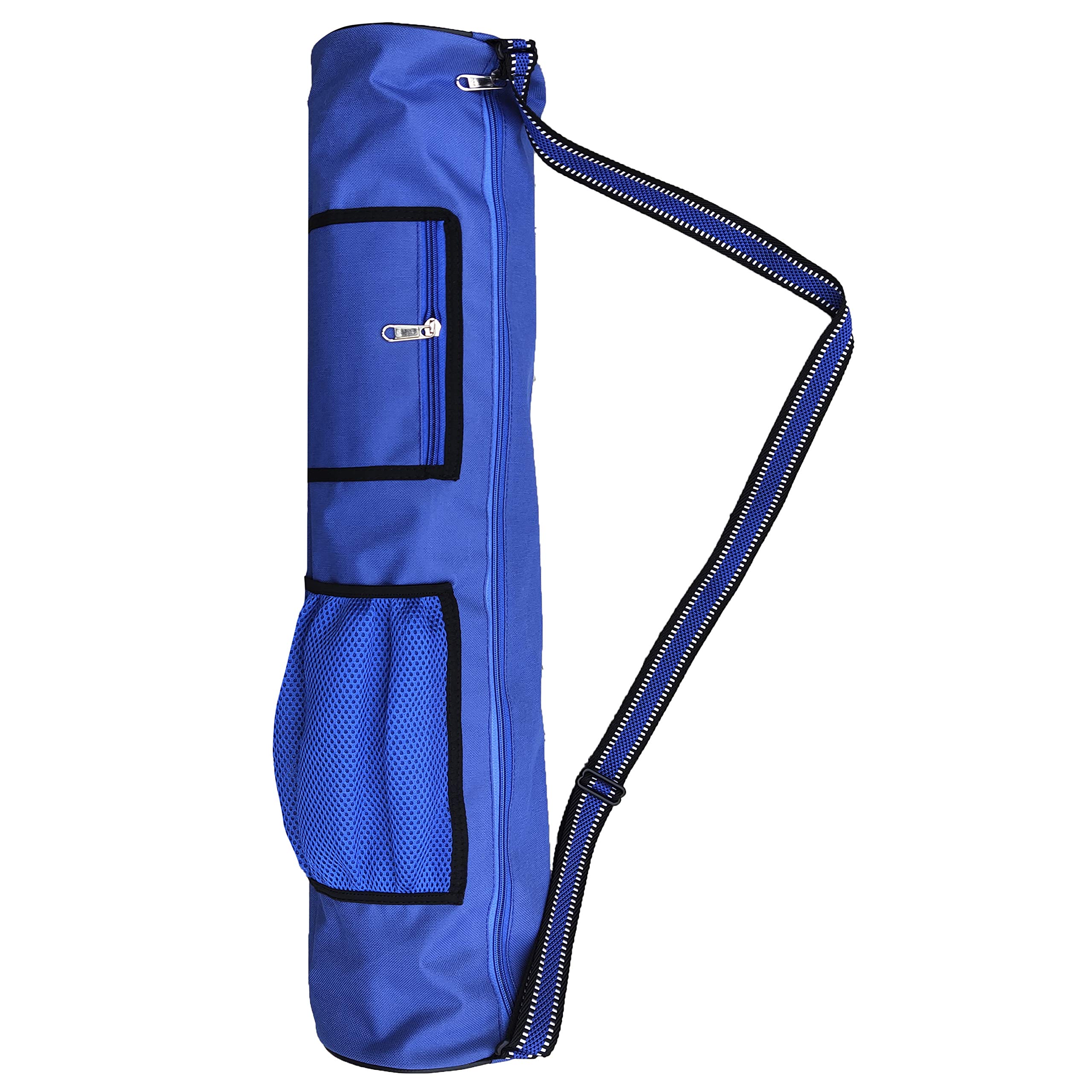 Polyester Full Zipper Yoga Exercise Mat Kit Carry Bag with Broad Shoulder Strap and Spacious Pocket (Blue)-image-8