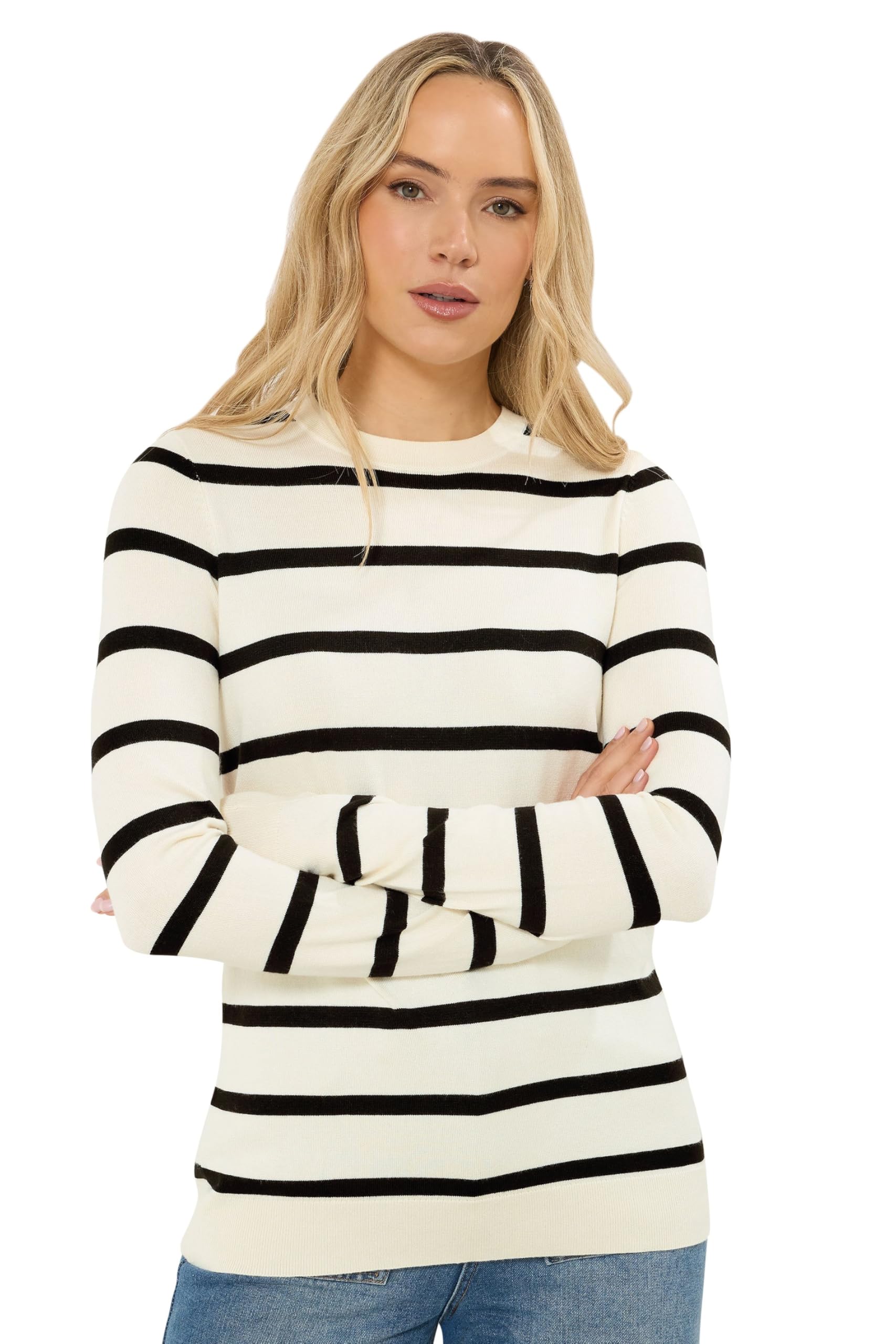 Long Tall Sally - LTS Tall White Stripe Fine Knit Jumper - Women's