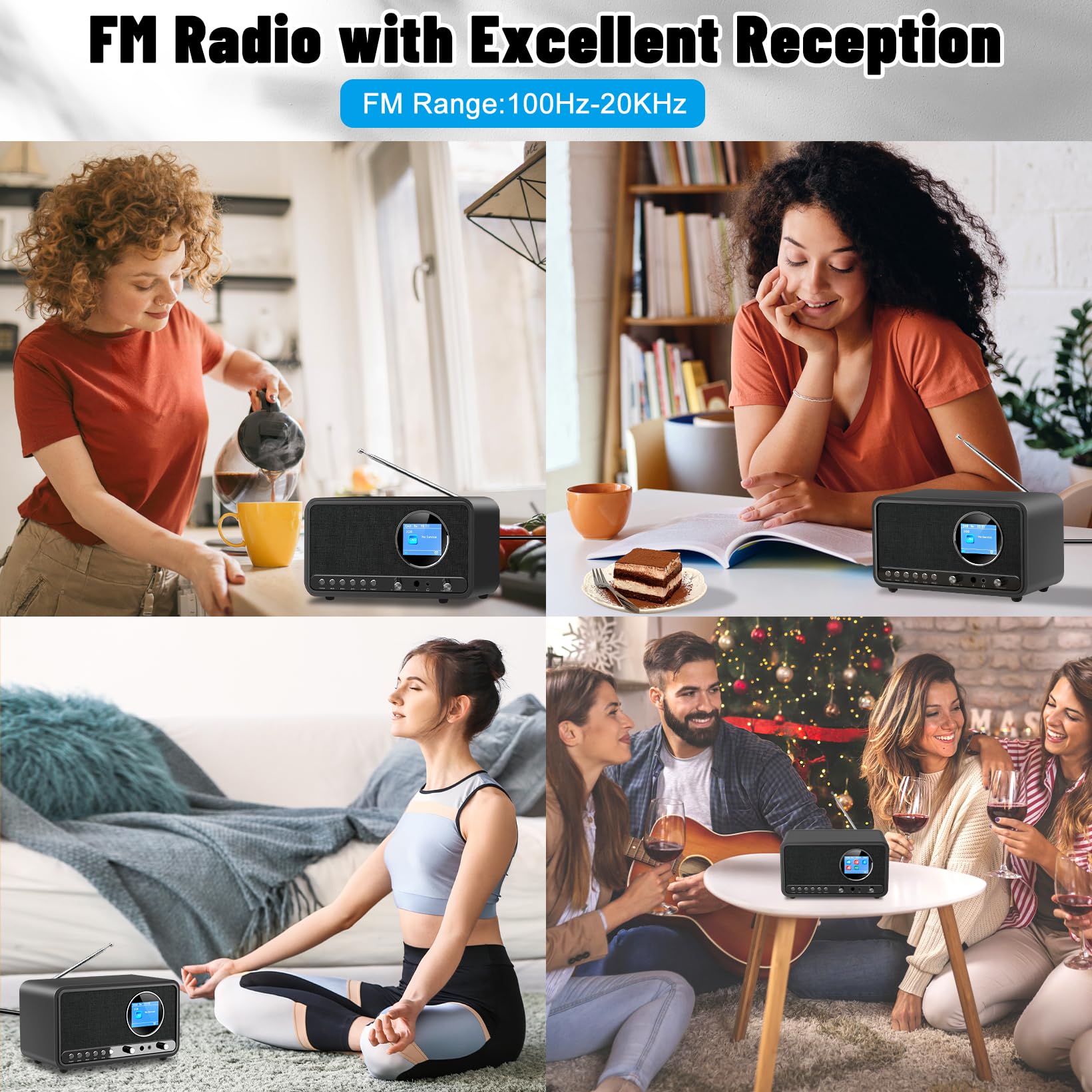 Radio DAB Plus FM Bluetooth Digitale da Cucina con Telecomando e Sveglia Snooze USB Aux Nero
