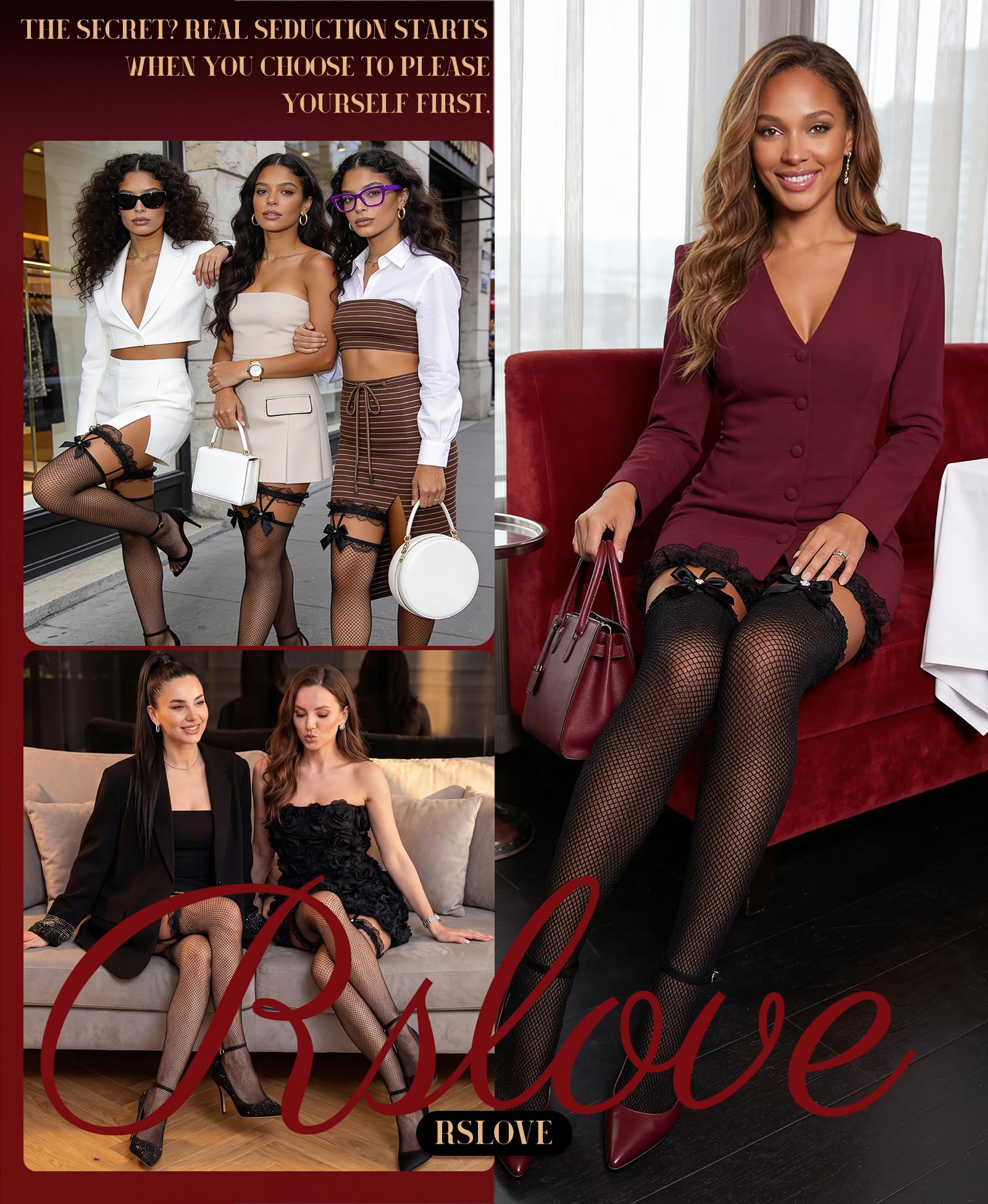 RSLOVE Women Fishnet Stockings Sexy Thigh High Pantyhose Women Tight Hosiery: One Size Black