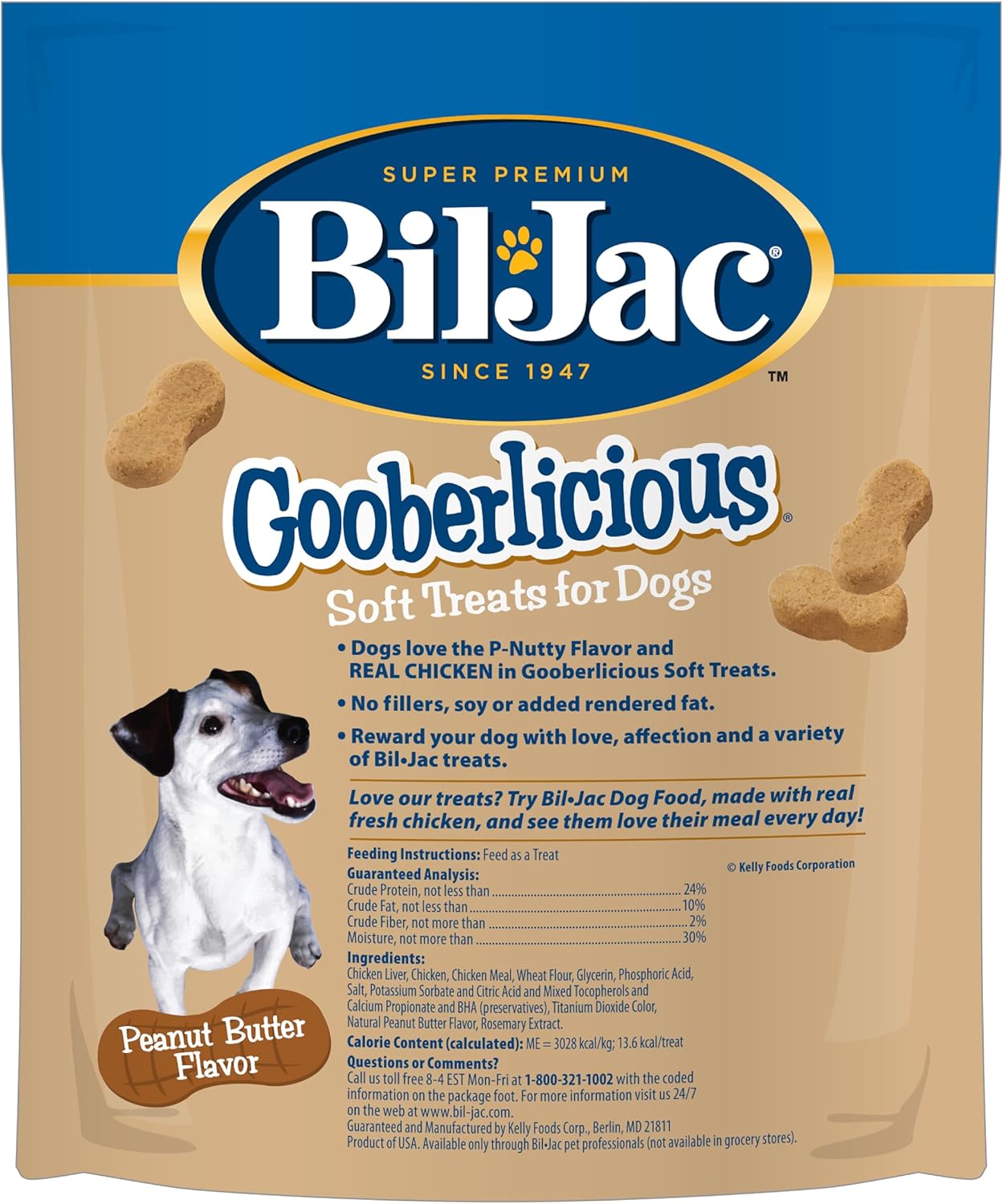 Bil-Jac Gooberlicious Soft Treats for Dogs, Peanut Butter Flavor, Made with Real Chicken Liver, 10oz (4-Pack)