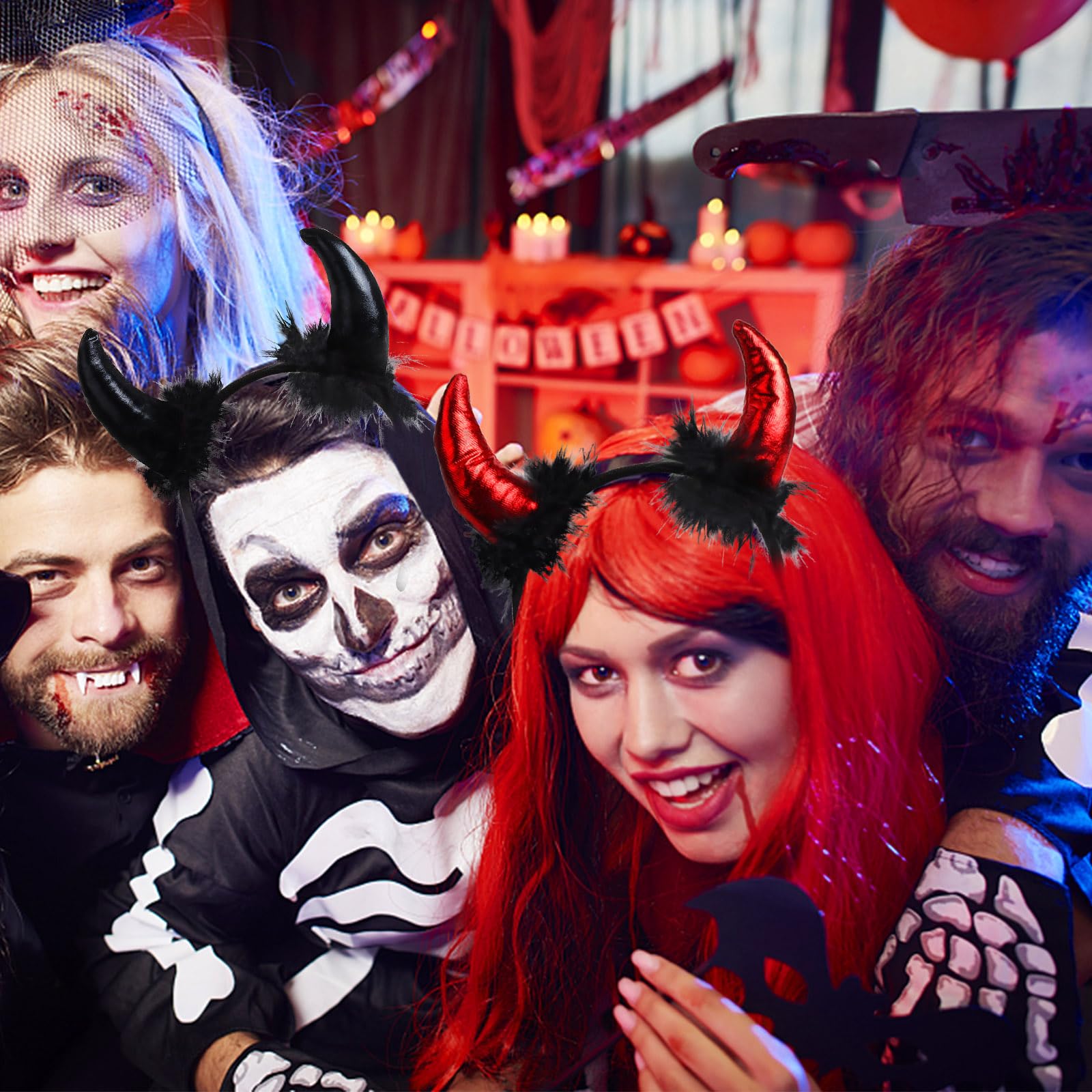 TOPPERFUN Halloween Teufelshörner 3er Set - Rote & Schwarze Cosplay Stirnbänder