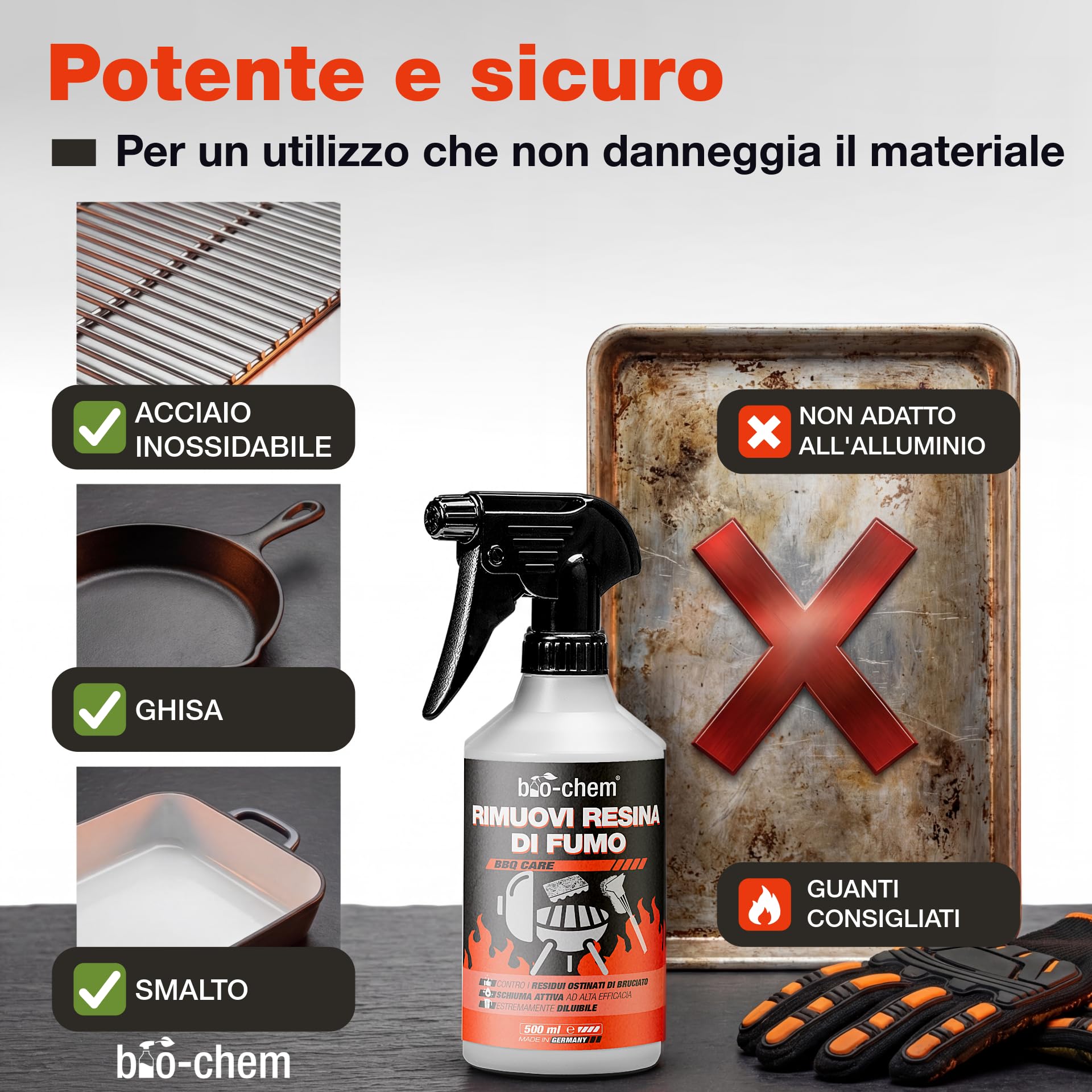 bio-chem - Rimuovi Resina per fumi 1L - Pulitore sgrassante 2 in 1 Pulitore di Resina Spray per Griglie e Barbecue - Manutenzione della griglia del Barbecue