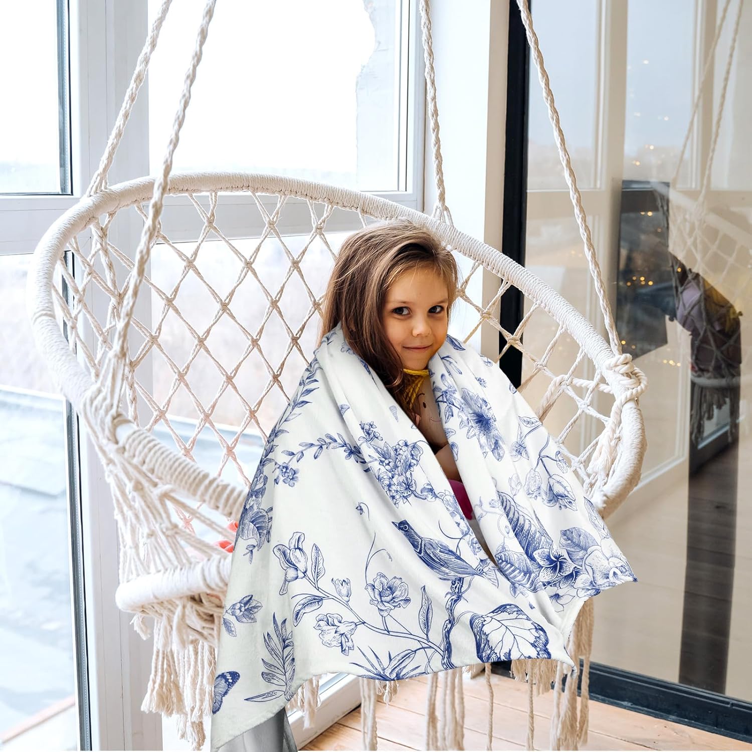 Blue White Flower Blanket Butterfly Soft Throw Blanket Country French 60"x50" Blanket Washable for Spring Summer Fall Party - Image 5