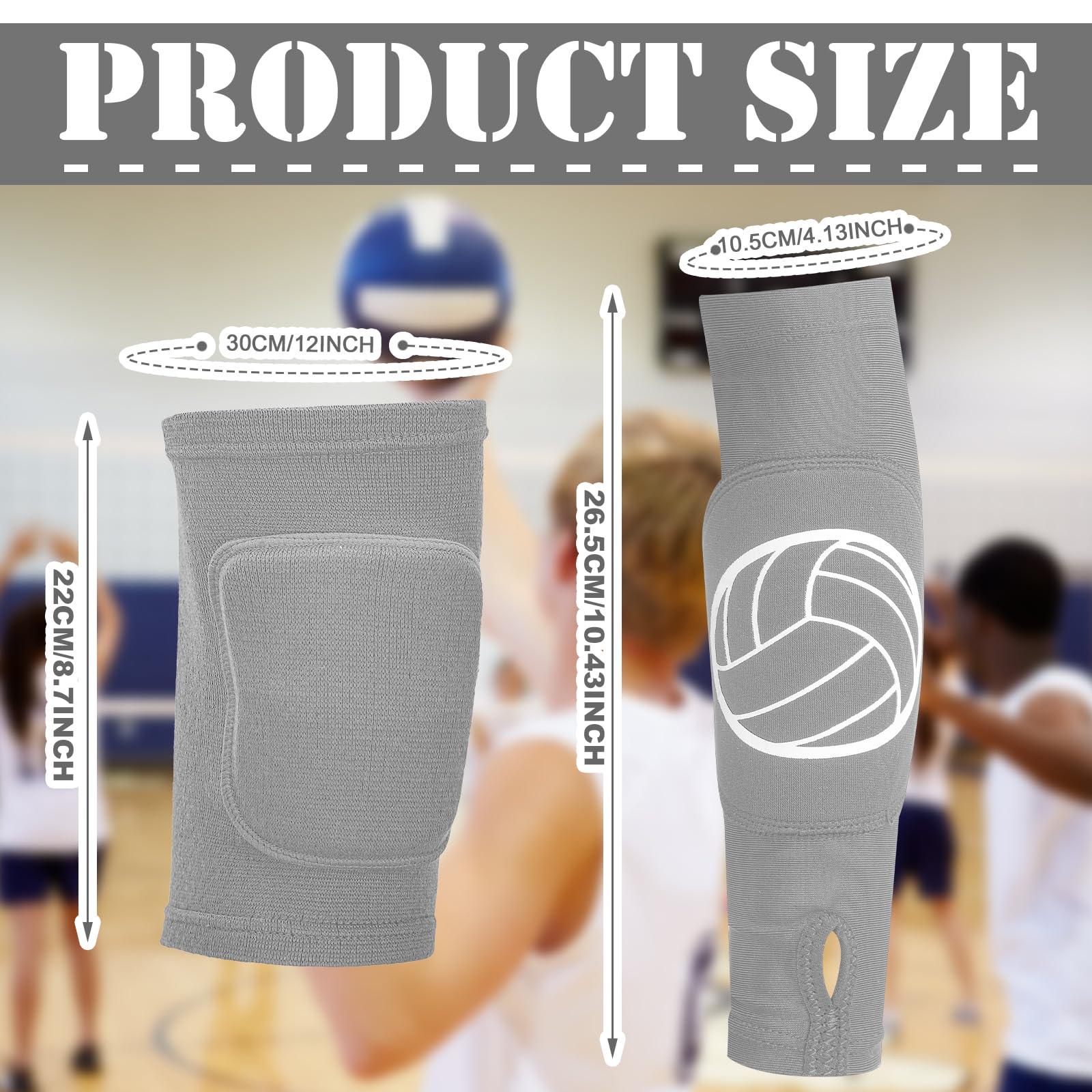 Sosation 2 Set Volleyball Knee Pads and Volleyball Arm Sleeves with Protection Pad Compression Forearm Wrist Guard with Thumb Hole Soft Breathable for Hitting Passing(Black, Gray)