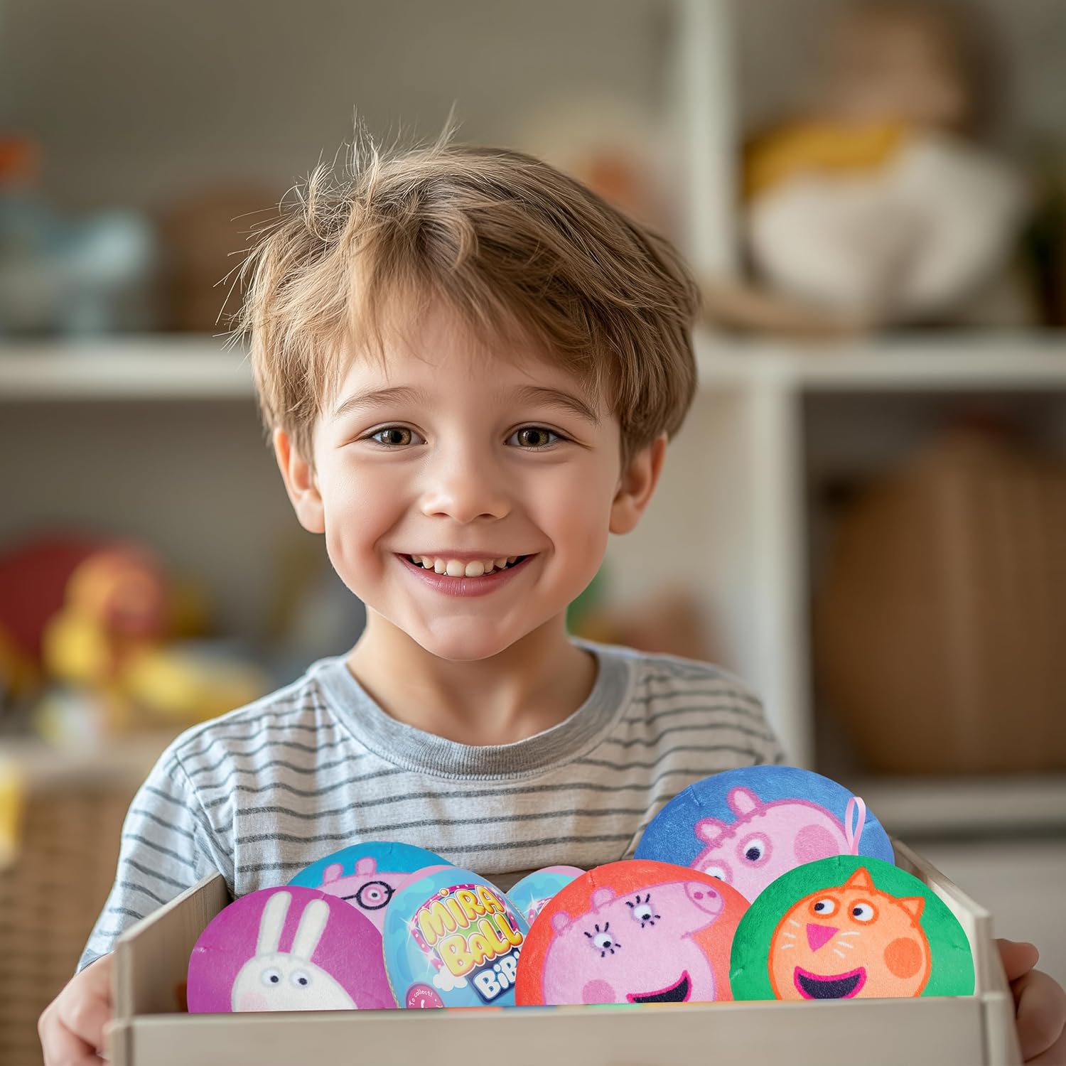 MiraBall Bibi Peppa Pig, Surprise Egg Capsules with Memory Foam Expandable Plush Toys – 3.7" (9.5cm) Soft Collectibles with Surprises Each – Fun Gift for Kids, Parties & Holidays (Pack of 3)