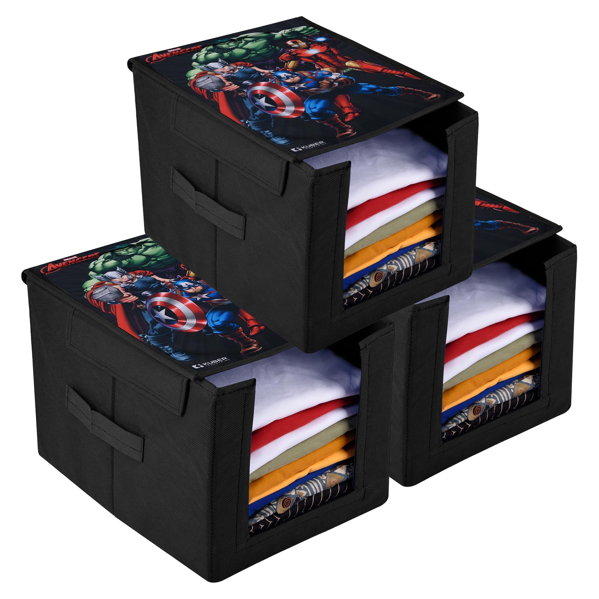 Kuber Industries Marvel Avengers Wardrobe Organizer | Shirt Stacker Closet Organizer | Shirts and Clothing Organizer | Foldable Storage Boxes | Shelf Organizer | Shirt Stacker Bag | Pack of 3 | Black (B0CQR5H48T) Amazon Price History, Amazon Price Tracker