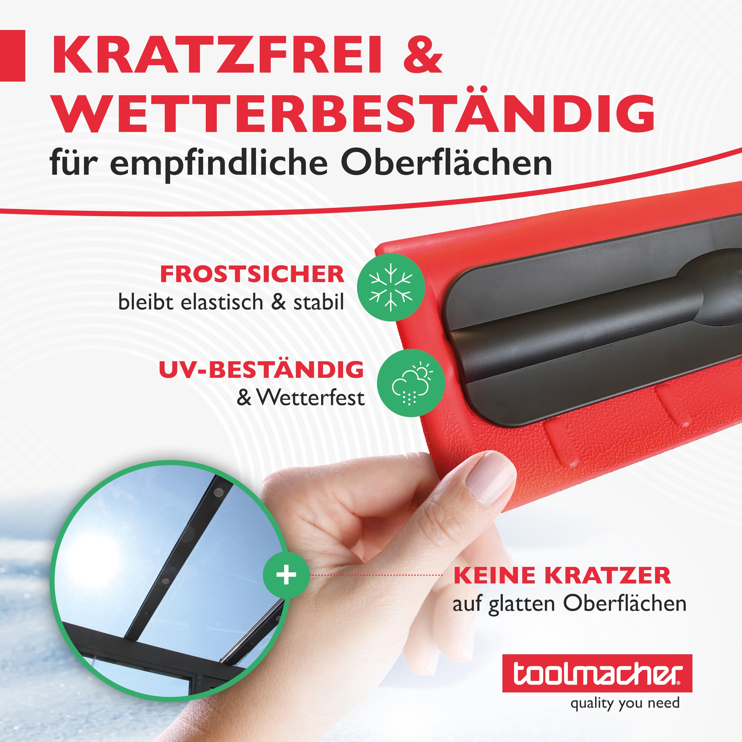 toolmacher Photovoltaik Schneeschieber [ROBUSTES SPEZIALGEWINDE] Schneeschaufel für Photovoltaik, Wintergarten und Glasdach - Schneeräumer ohne Teleskopstange - Schneeschieber für PV, Dachschneeräumer