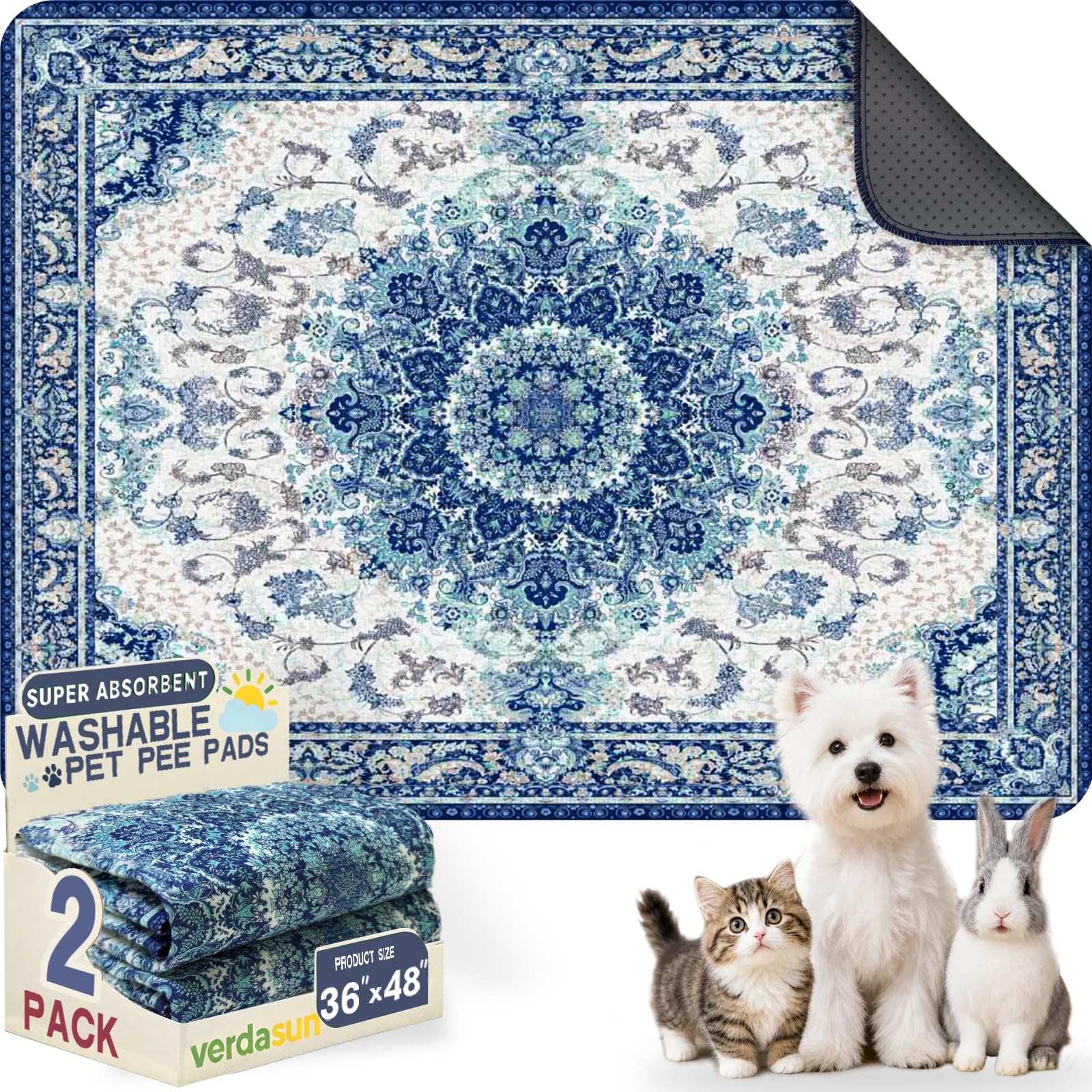 Washable Pee Pads for Dogs 36"x48" 2 Pack Reusable Puppy Potty Pad