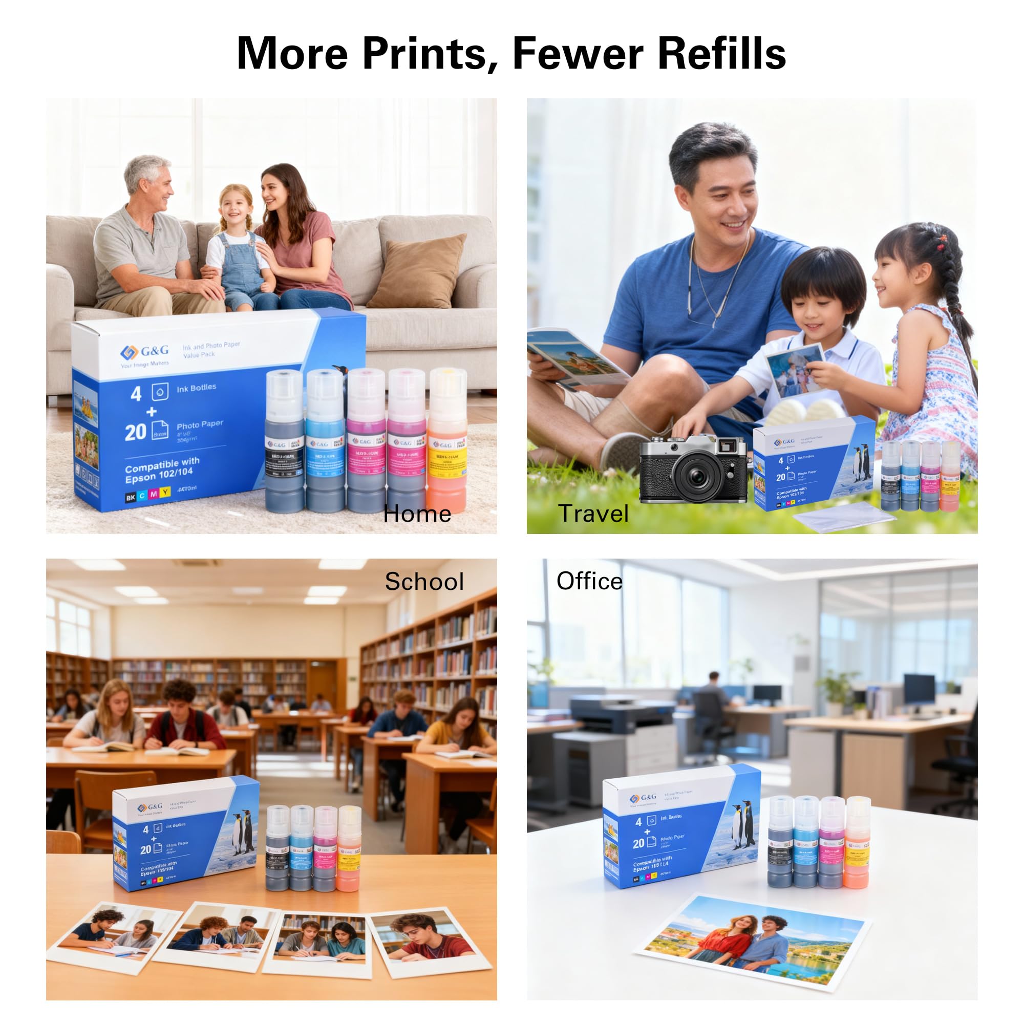 G&G Inchiostro Multipack Compatibile con Epson 102 104 per EcoTank ET-2850 ET-4800 ET-2720 ET-2712 ET-2714 ET-2715 ET-2720 ET-2721 ET-2726 ET-4700 (Inchiostro + carta fotografica)