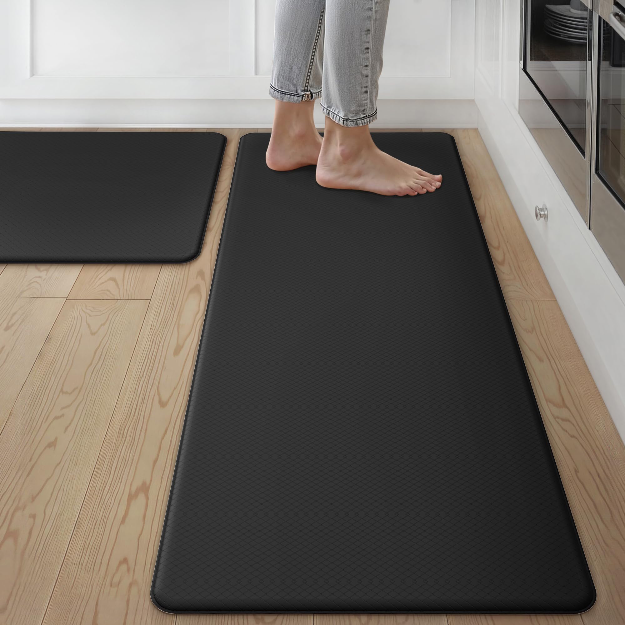 GENIMO Anti Fatigue Kitchen Mats for Floor 2PCS, Standing Rugs,Black