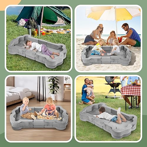 Miniatura 8 de Cama plegable portátil de viaje para niños pequeños, cama de piso con funda lavable para niños, suave y segura (gris)