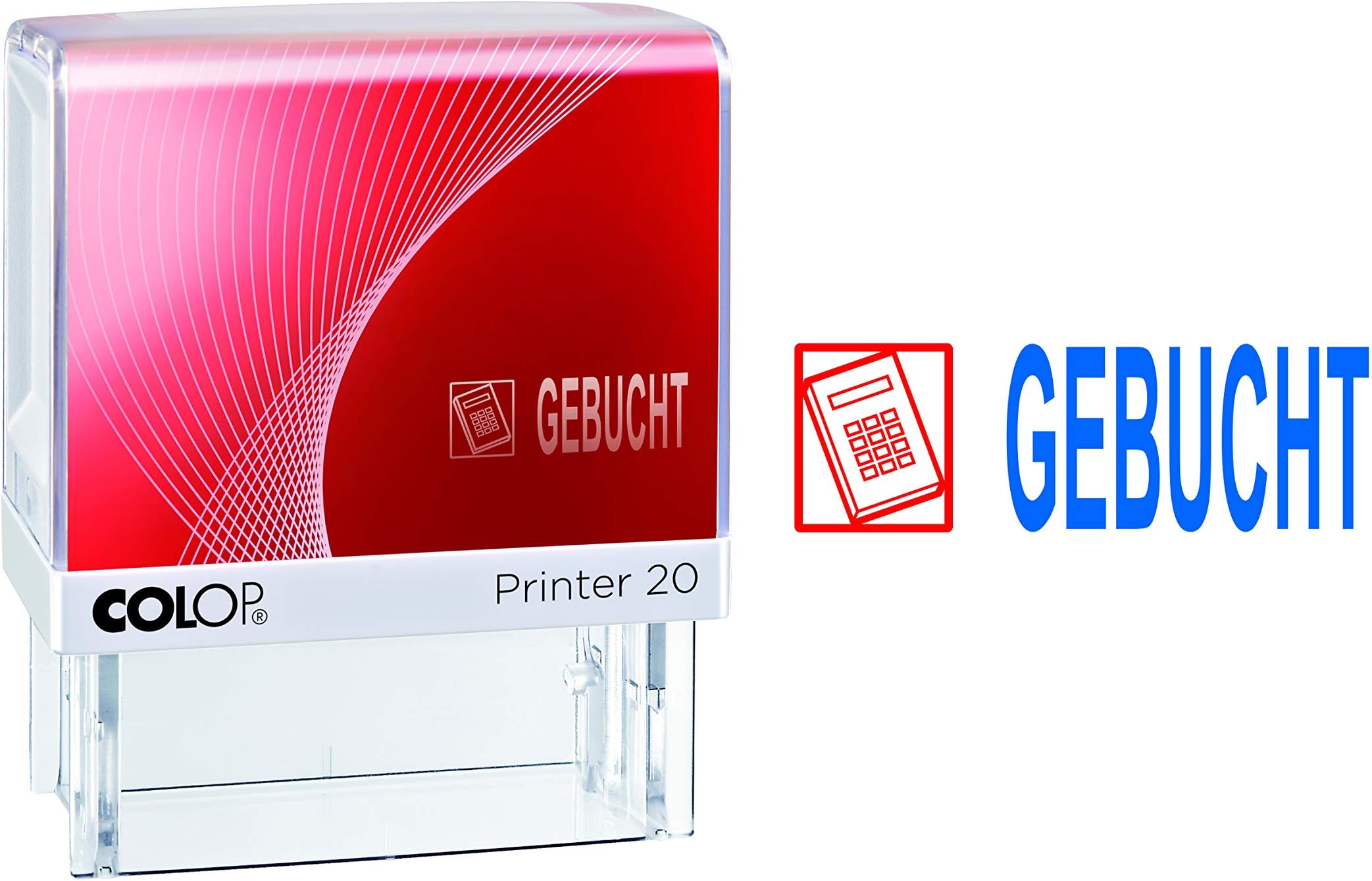 COLOP Printer 20 Text-Stempel GEBUCHT und Piktogramm, Abdruckfarbe blau ...