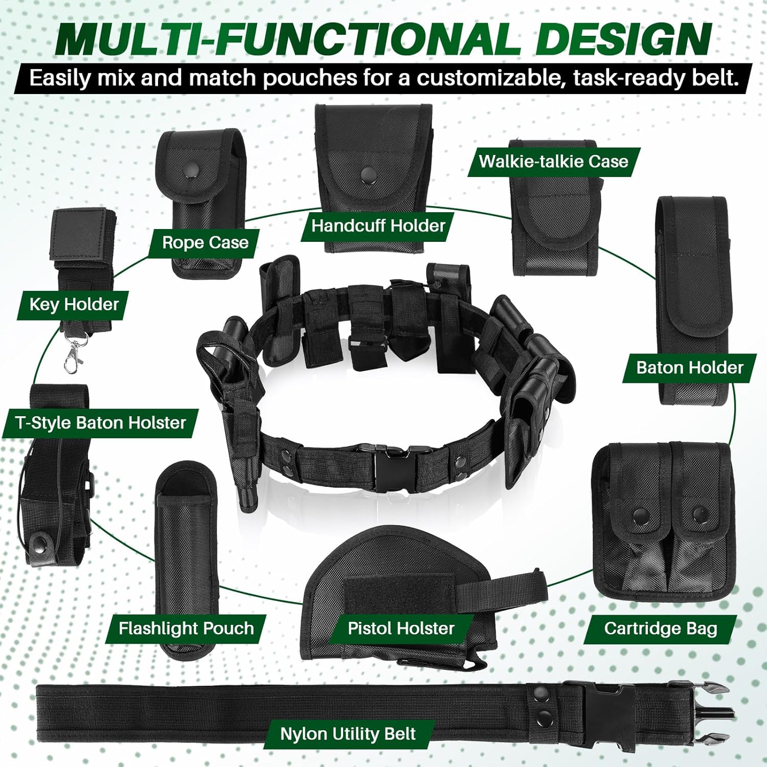 MAOPINER 10 in 1 Police Utility Belt, Tactical Security Guard Duty Belt, Law Enforcement Modular Equipment System, Military Tactical Utility Belt with Pouches, Black Molded Duty Belt Set - Image 5