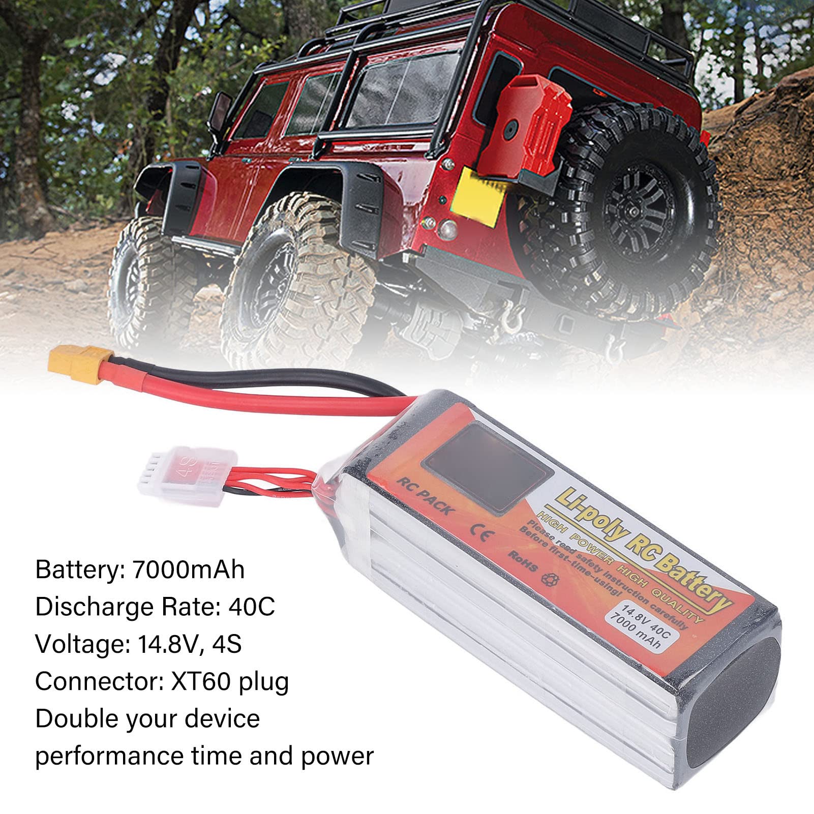 Fdit Batteria Lipo 7000mAh, 14.8V 4S XT60 Spina 40C Tasso di Scarica Alimentazione Batteria RC Adatto per Modello di Auto Elicottero RC