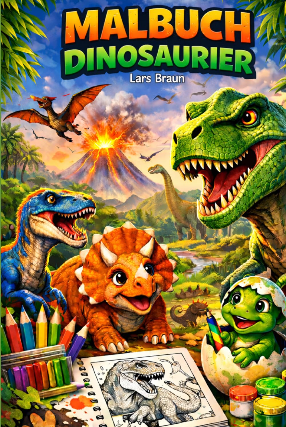 Malbuch Dinosaurier für Kinder: Mein großes Dinosaurier Malbuch – Einfache und detailreiche Dino Bilder für Kinder, Lernen und Spaß kombiniert