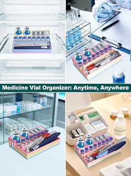 Insulin & Peptide Case for Fridge/Peptide Travel Case 3ml & 30ml Vial Holder with Syringe Storage Space 3D Printed Color Mixing Design Peptide Fridge & Travel Safety (Random Color)