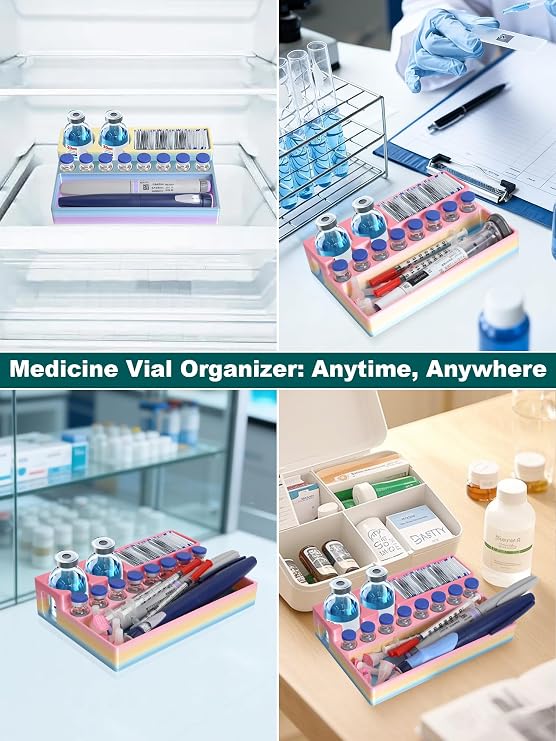 Insulin & Peptide Case for Fridge/Peptide Travel Case 3ml & 30ml Vial Holder with Syringe Storage Space 3D Printed Color Mixing Design Peptide Fridge & Travel Safety (Random Color)