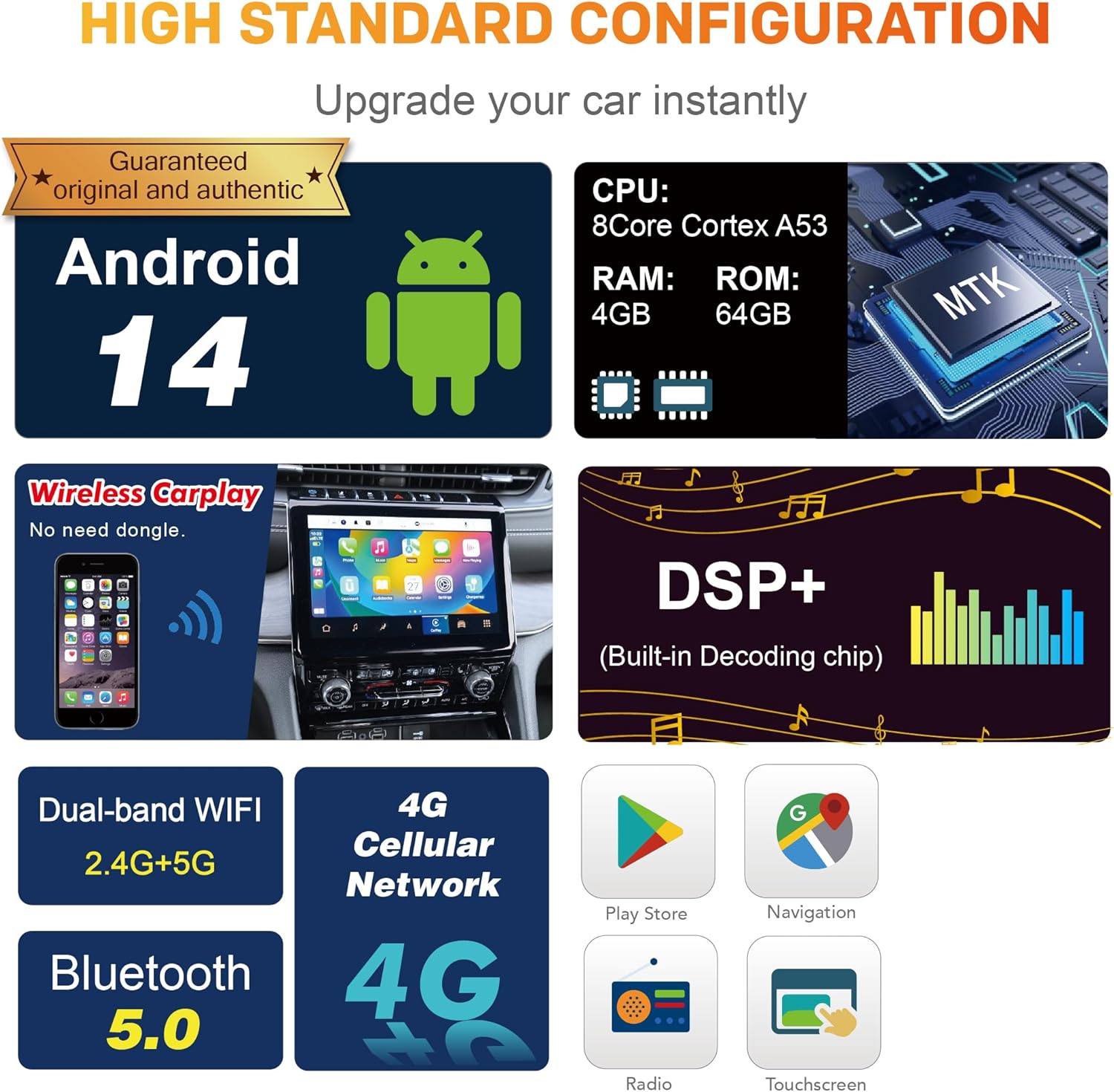 AMASE AUDIO Android 14 Car Radio 7inch for Benz W211 W463 W209 W219, Octa Core (4GB+64GB), Wireless Carplay Android Auto, DSP+, Support 4G WiFi BT 5.0 GPS navi SIM Card Insert Without DVD player