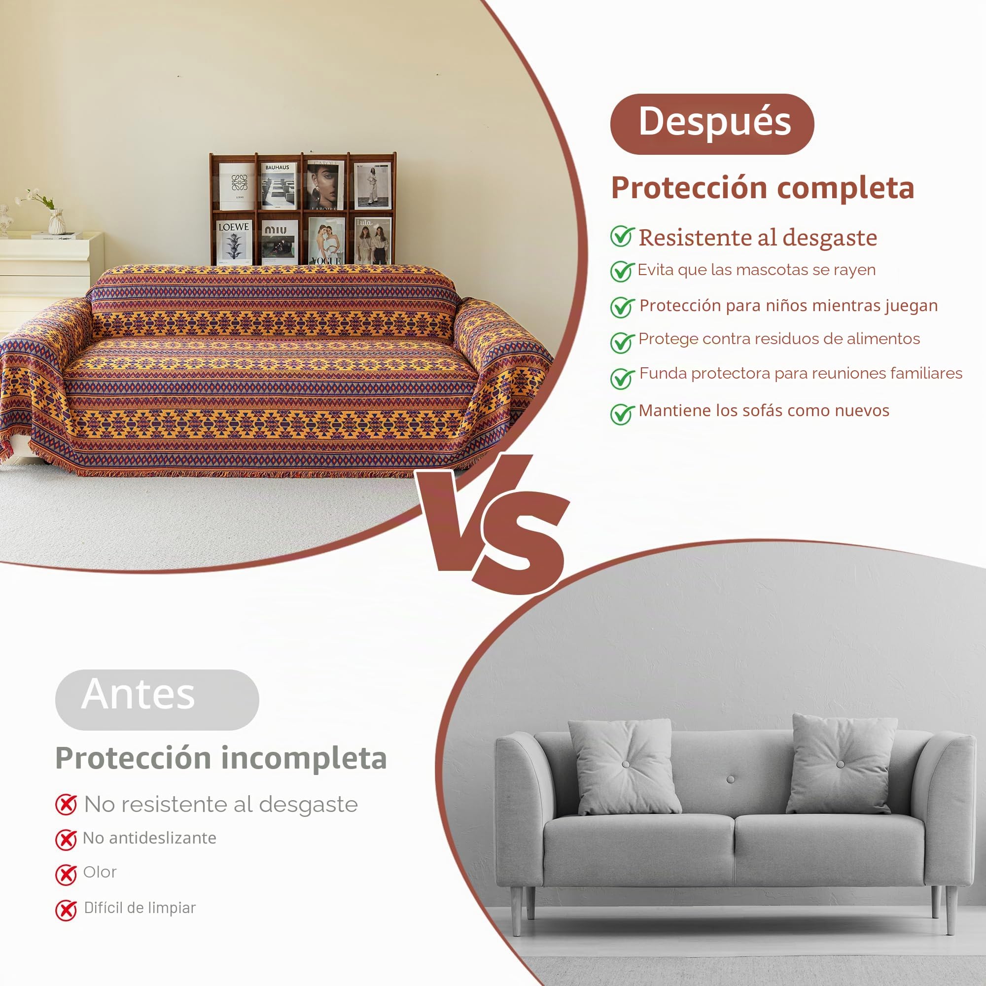VANJOROY Manta bohemia grande para sofá de 2 y 3 plazas, manta extragrande para sofás, 100% algodón tejido a mano, manta de lujo para sillón, sofá y cama (230 x 250 cm)