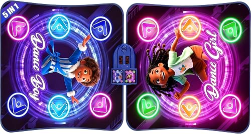 2-Player Electronic LED Light Dance Mat, Music Dance Toy with 5 Modes, Develops Hand-Eye Coordination, Challenge Game for Single or Double Players, Christmas Dance Mat Toy for Boys & Girls Ages 3-12