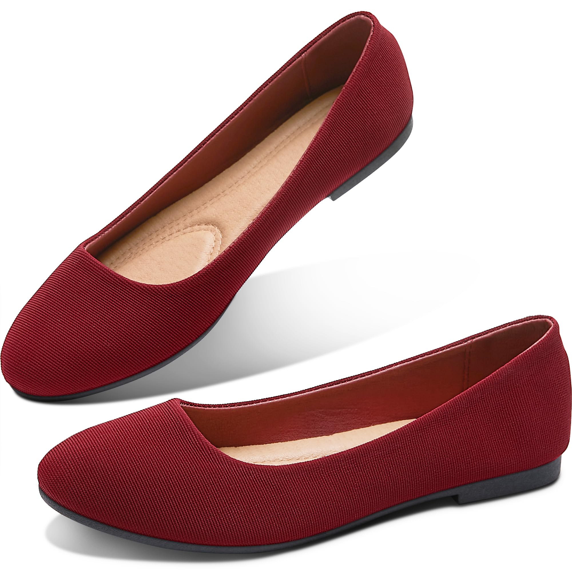 Obtaom Round Toe Women Flat Shoes Slip on Girls Dress Black Ballet Flats