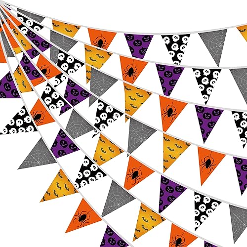 Lucleag Pancartas de Halloween de 32.8 pies, bandera triangular, banderines de tela de Halloween para decoración de fiesta de Halloween,