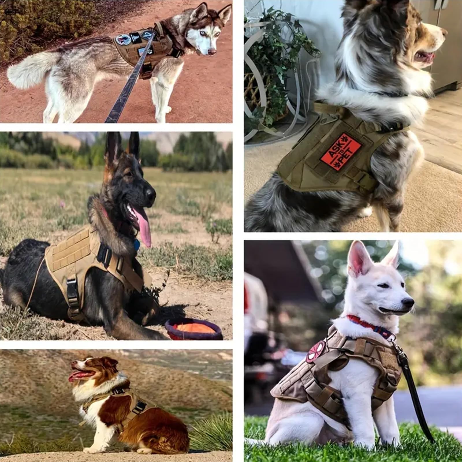 Arnes Táctico Perro Grande Arnes Antitirones Militar Malla Transpirable Chaleco para Adiestramiento con Anillos Ajustables con Técnica Molle para Adiestrar, Caminar, Cazar,Verde,Medium