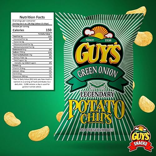 Vista 48 de Guys - Papas fritas de crema agria y cebolla, bocadillos saludables y salados con una mezcla única de especias, papas fritas naturales, papas fritas