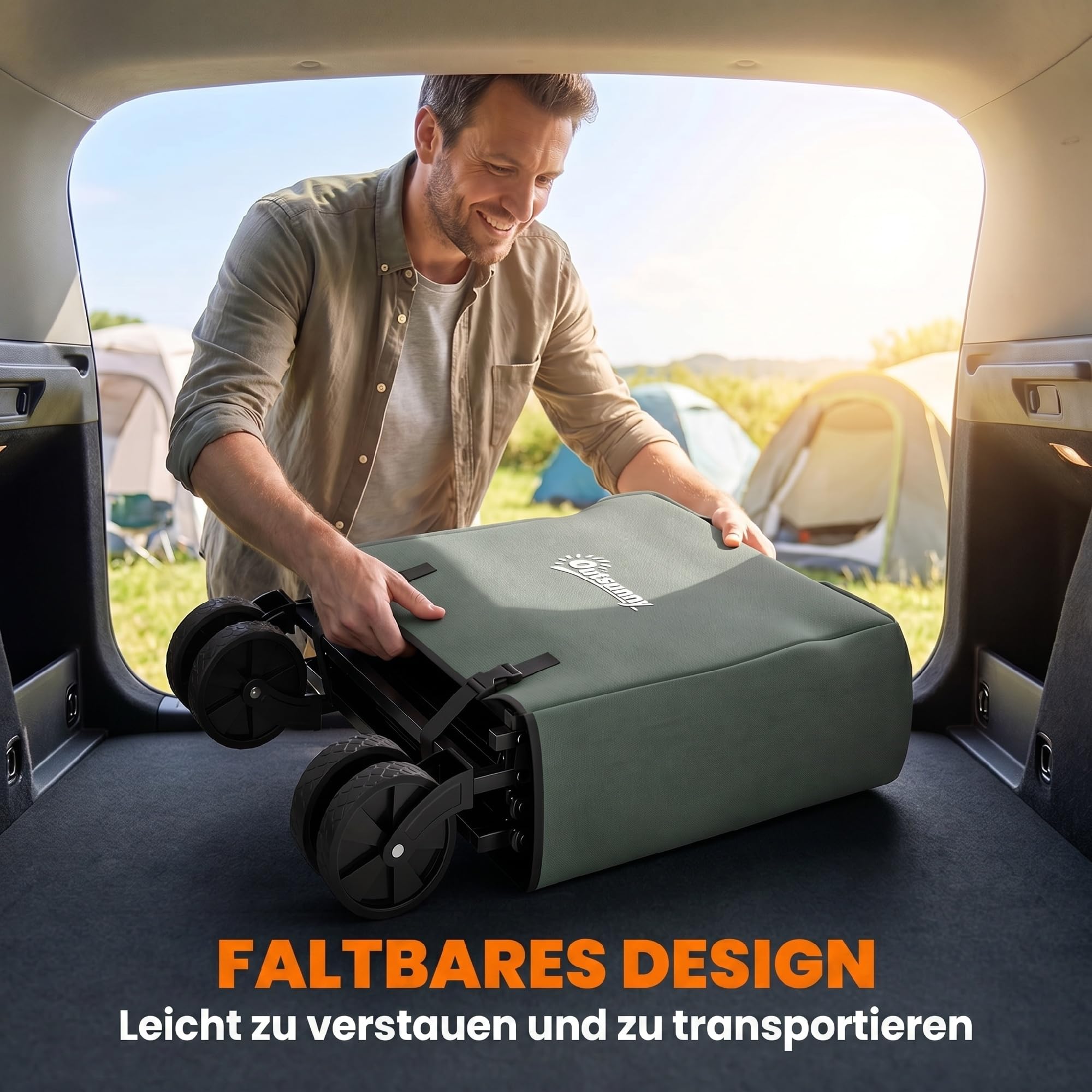 Outsunny Gartenwagen 90 kg Belastbar Klappbar Bollerwagen Faltbar Grün