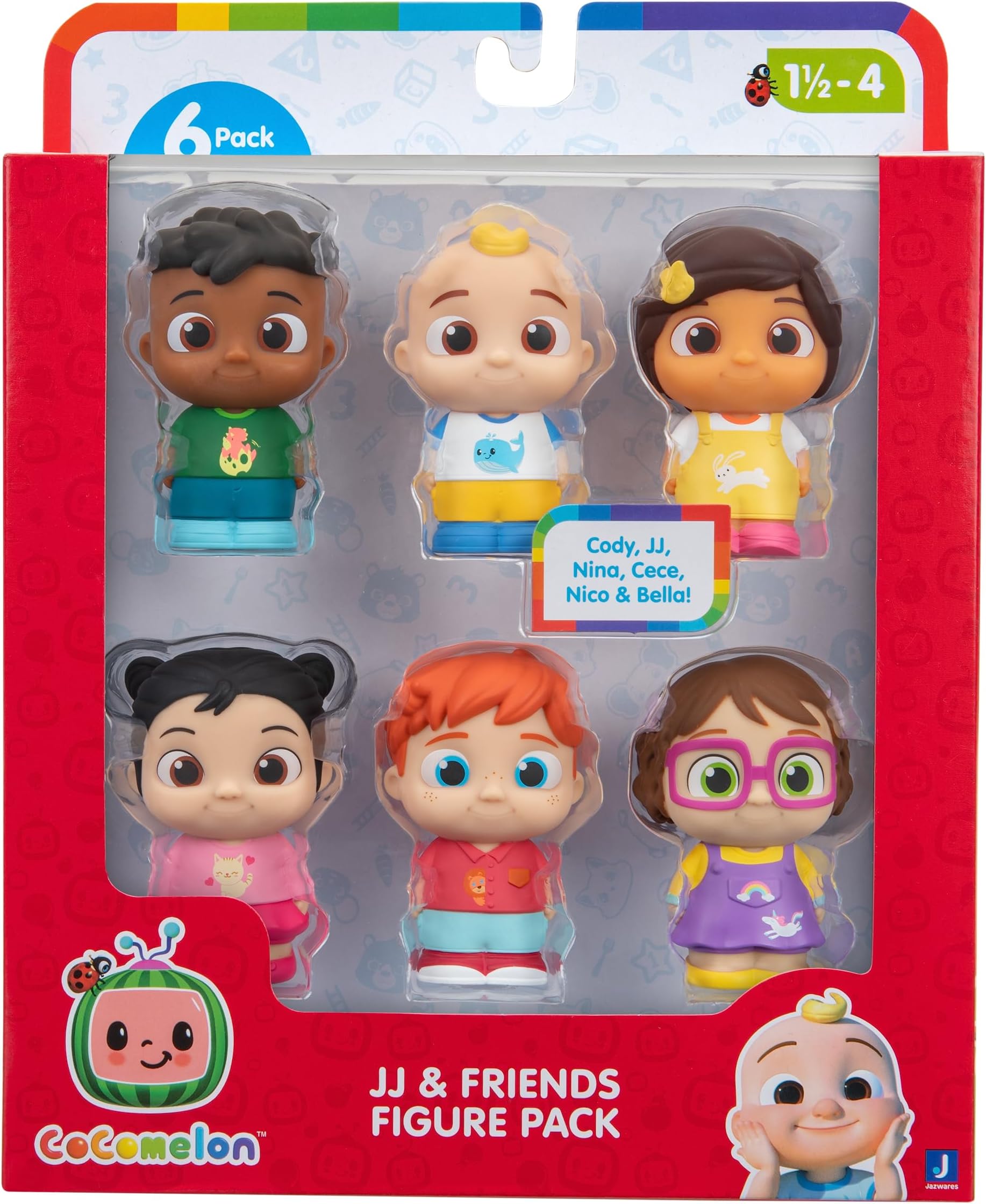 CoComelon JJ and Friends 6 Figure Pack - Includes JJ, Bella, Cody, Nico, Nina and CeCe - Toys for Kids and Preschoolers