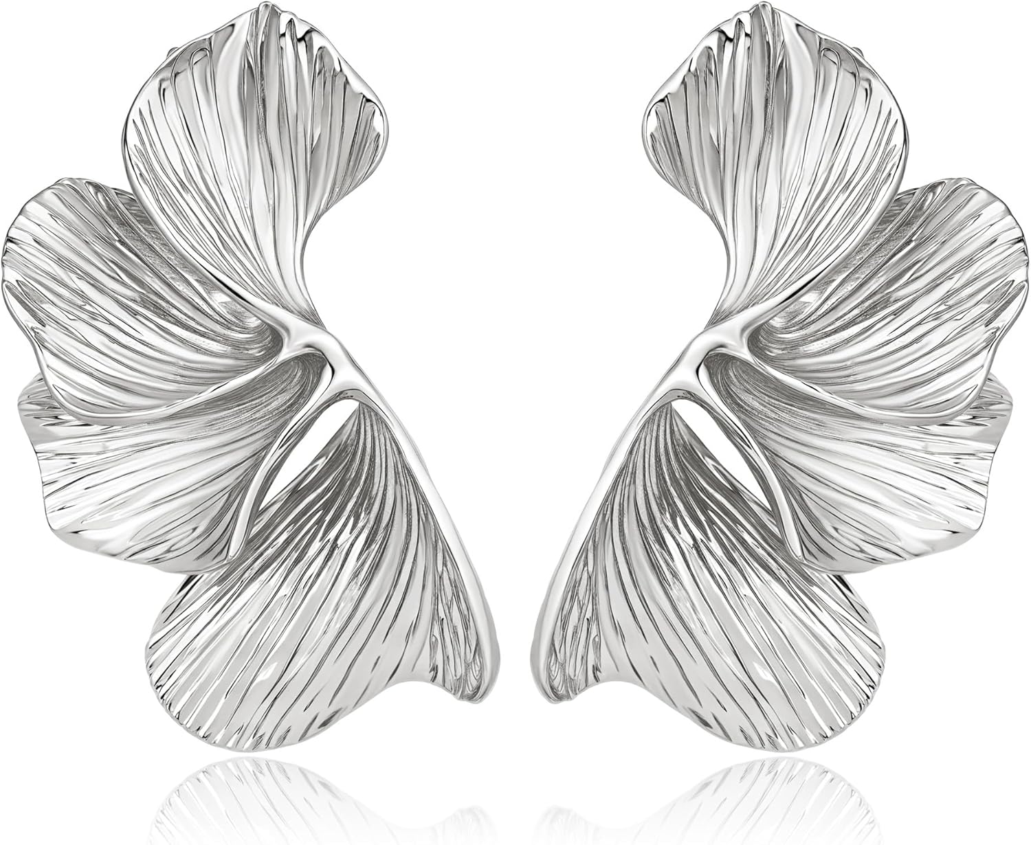 Chunky Gold Flower Statement Earrings For Women, Hypoallergenic Gold Plated Sectored Floral Petal Leaf Large Stud Dangle Earrings Summer Jewelry