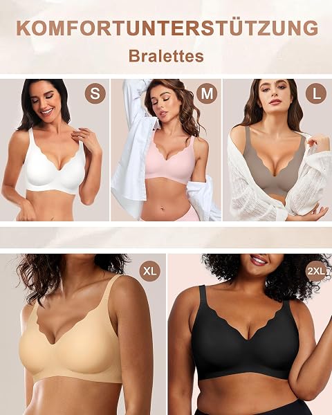 HORISUN Non-Wired Bra for Women, Seamless Comfortable V-Neck Full Bralette for Large Breasts with Support Comfort T-Shirt Women's Bra - 5