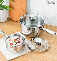 Vista 8 de MICHELANGELO Juego de cacerolas de acero inoxidable de tres capas de 1Qt y 2Qt, ollas pequeñas de cocina con tapas de vidrio templado, listas