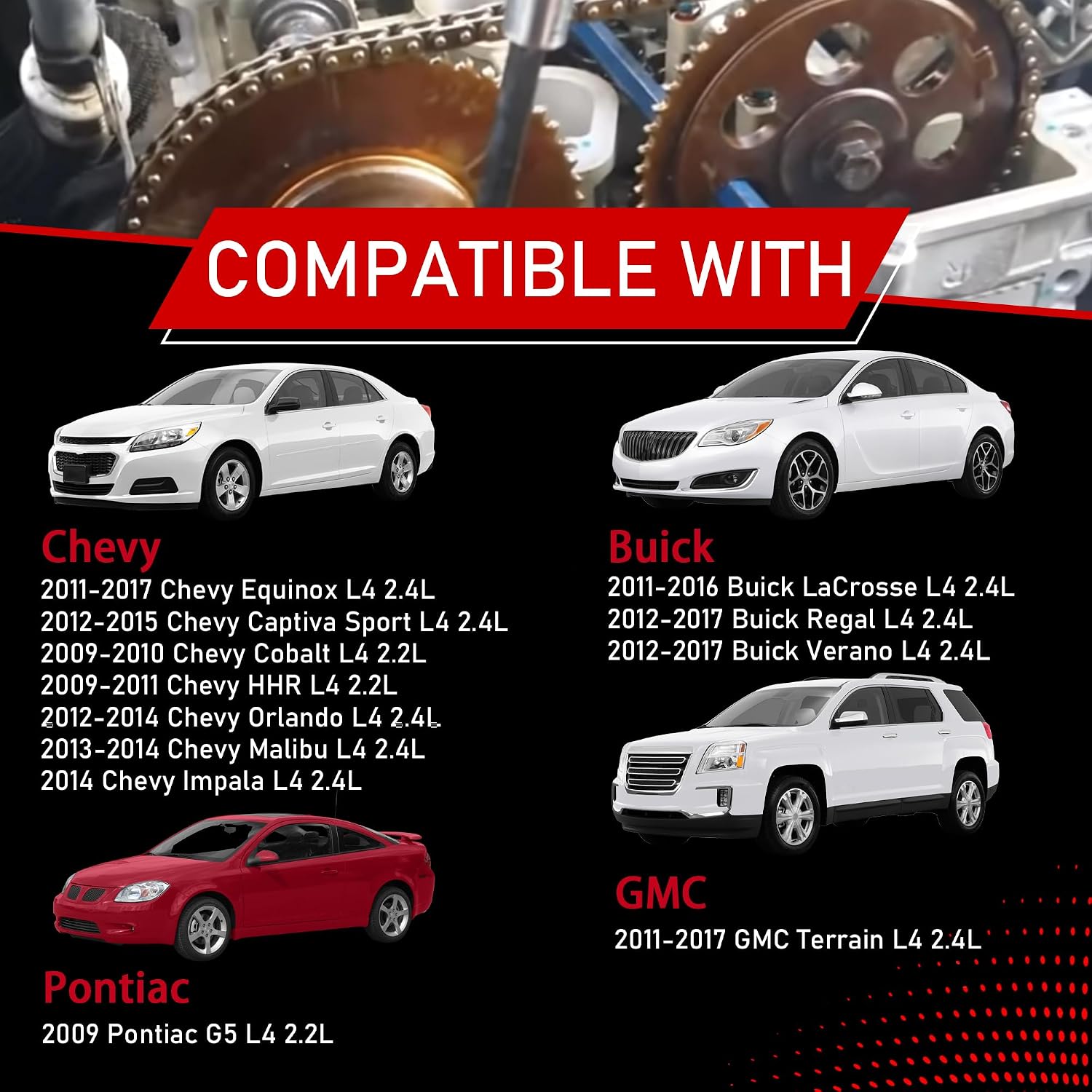 Timing Chain Kit w/VVT Compatible With 2009–2017 Chevy Equinox Captiva Sport Cobalt HHR Orlando Malibu Buick LaCrosse Regal Verano Pontiac G5 GMC Terrain L4 2.2L/2.4L Replaces 12621505