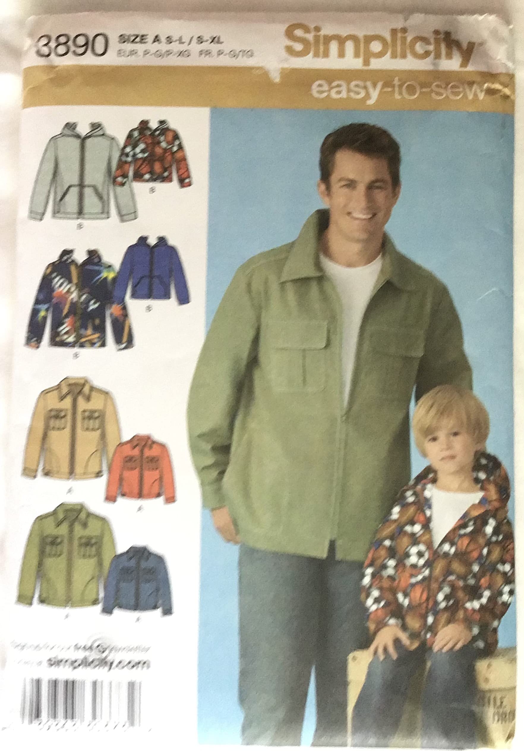 Patron Veste et sweat Simplicity 3890 pour garçons (22-27) et hommes (34-48)