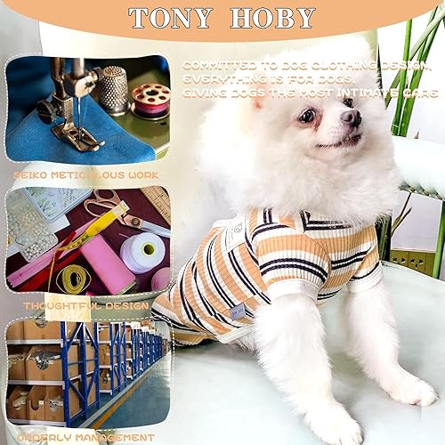 Miniatura 4 de TONY HOBY Pijamas para perros machos, mono de 4 patas con rayas marrones, camisa para perros pequeños y medianos (marrón, macho, L)