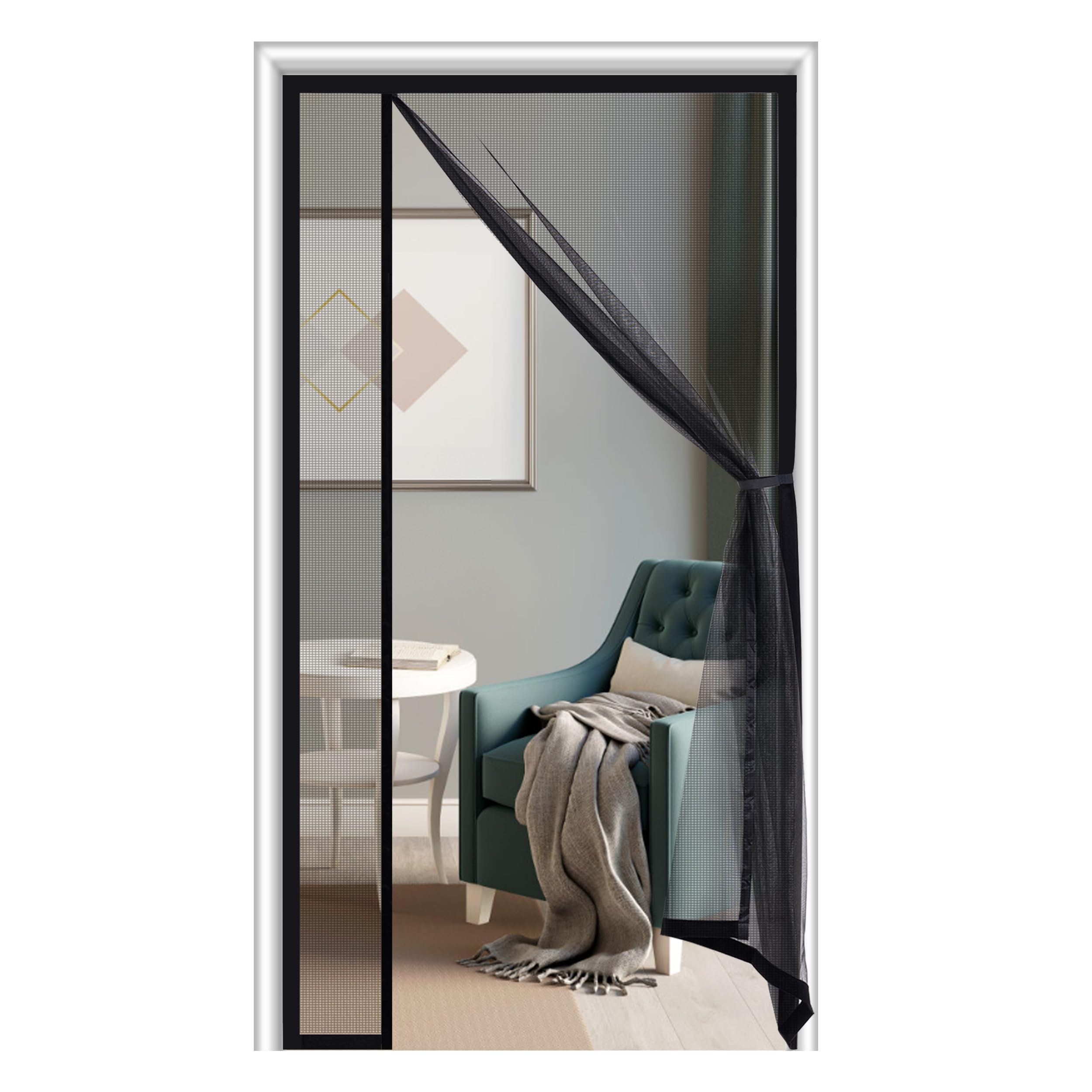 Sunolga Magnetic Screen Door Fits Door Size 36 x 80 Inch, Actual Screen Size 38 x 81 Inch, Reversible Left Right Side Opening, Sturdy Polyester Mesh