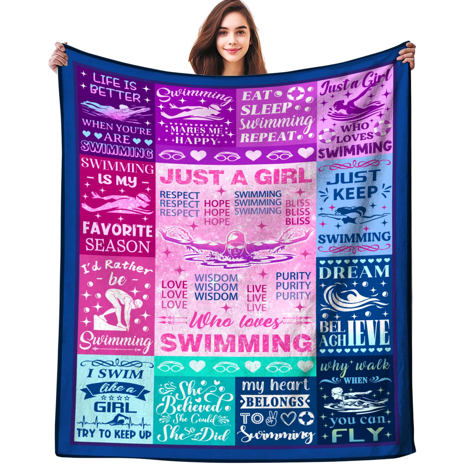 Swimming Gifts for Swimmers Blanket Swimming Stuff Swim Team Plush Blankets and Throws Swim Gifts for Swimmers Women Girls Boys Men Teens Birthday
