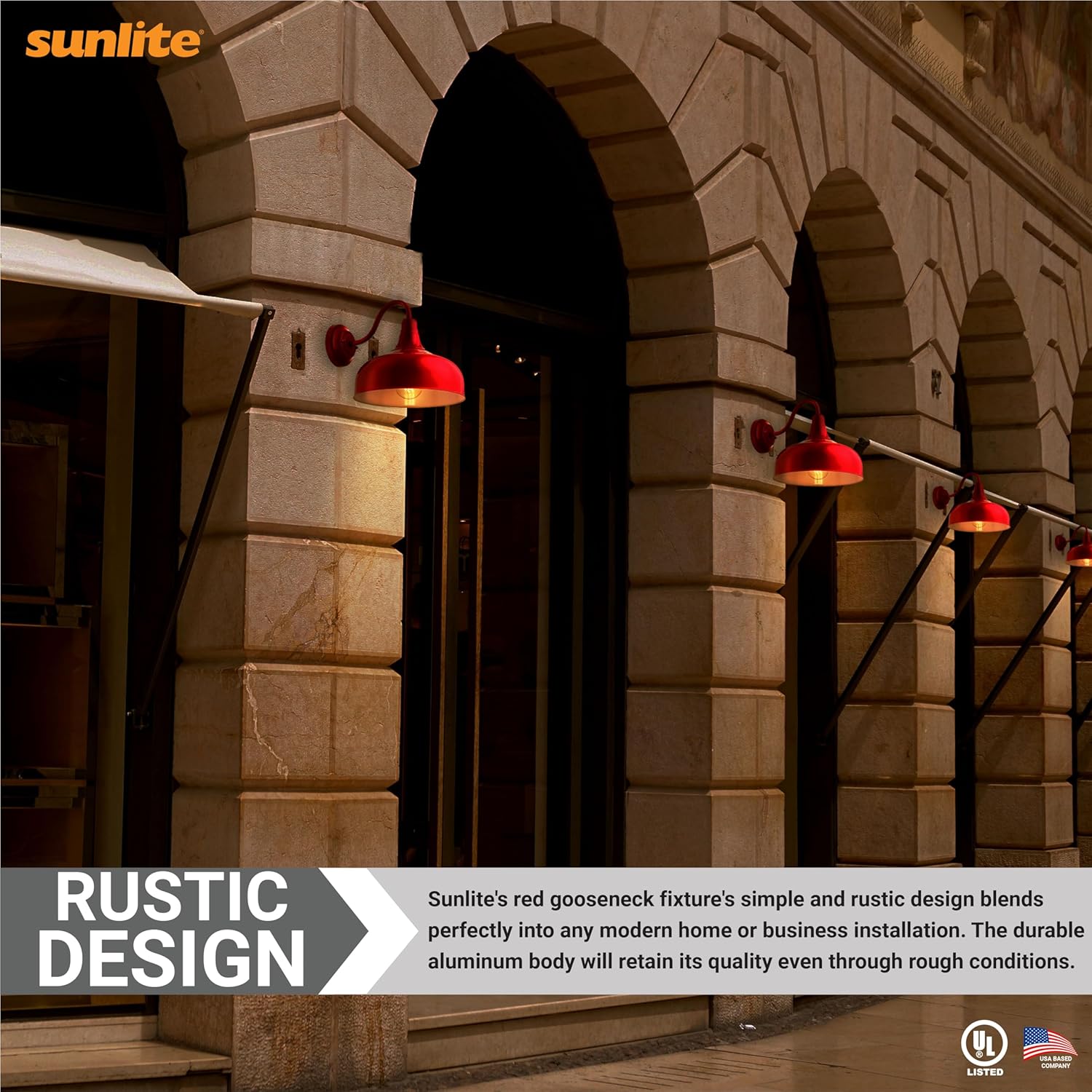 Sunlite 46069-SU Gooseneck Rustic Barn Light Fixture, Wall Mount, Medium Base (E26) Socket, Standard A19 Bulb Required (60W Max), 12 Inch, Indoor and Outdoor Use, ETL Listed Wet Location, Red