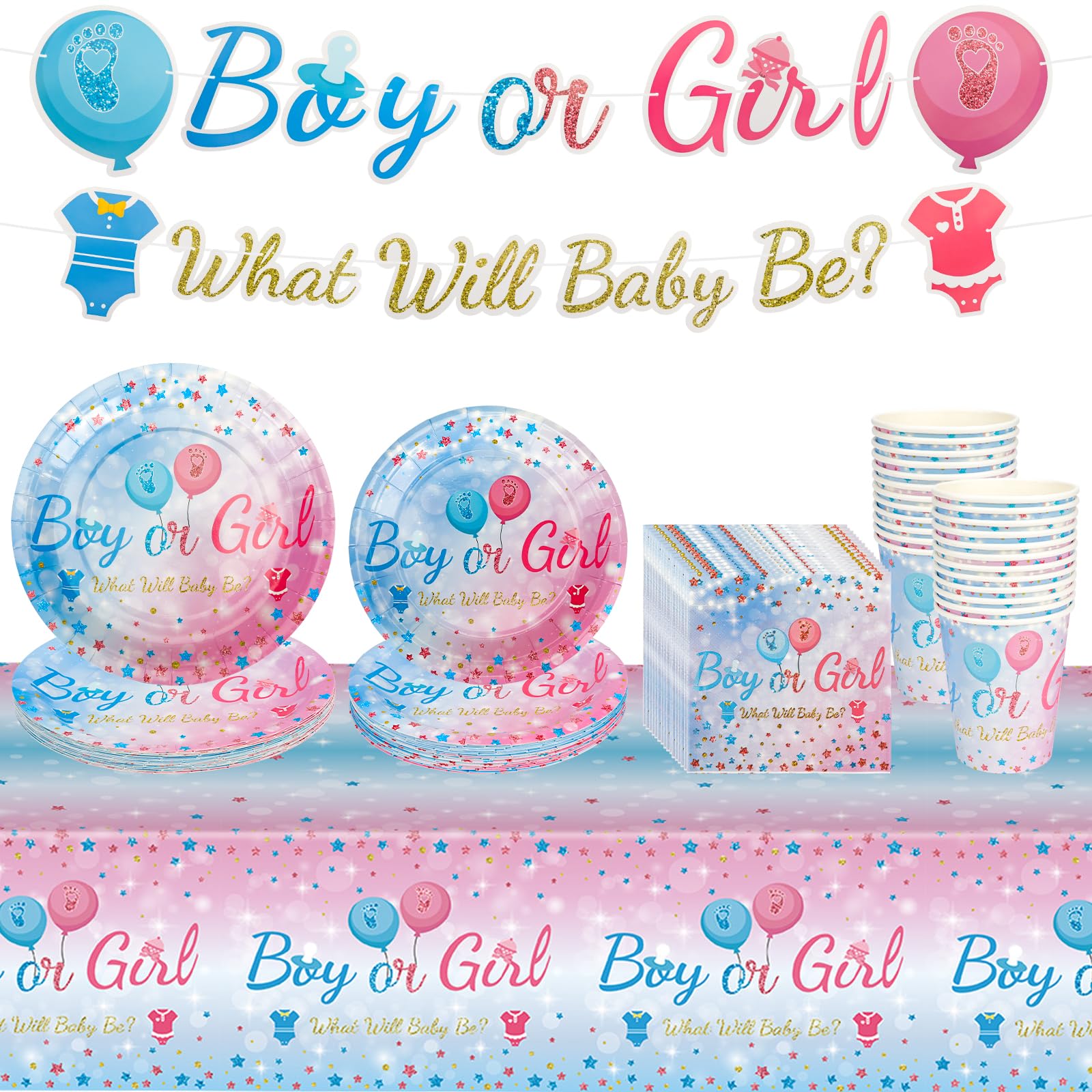 122 Pcs Gender Reveal Party Decorations, Set Stoviglie Carta per Feste, Baby Shower Decorazioni, Boy or Girl Decorazioni, Forniture Feste Baby Shower, per 24 Ospiti