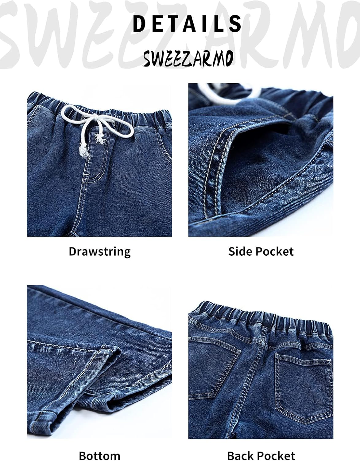 Sweezarmo Women's Pull On Jeans Drawstring Elastic Waist Denim Stretch Casual Joggers for Women - Image 3