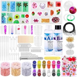 Thrilez 219Pcs Resin Jewelry Making Kit for Beginners - Silicone Molds, Epoxy Resin, Dried Flowers, Glitters & Earring Hooks